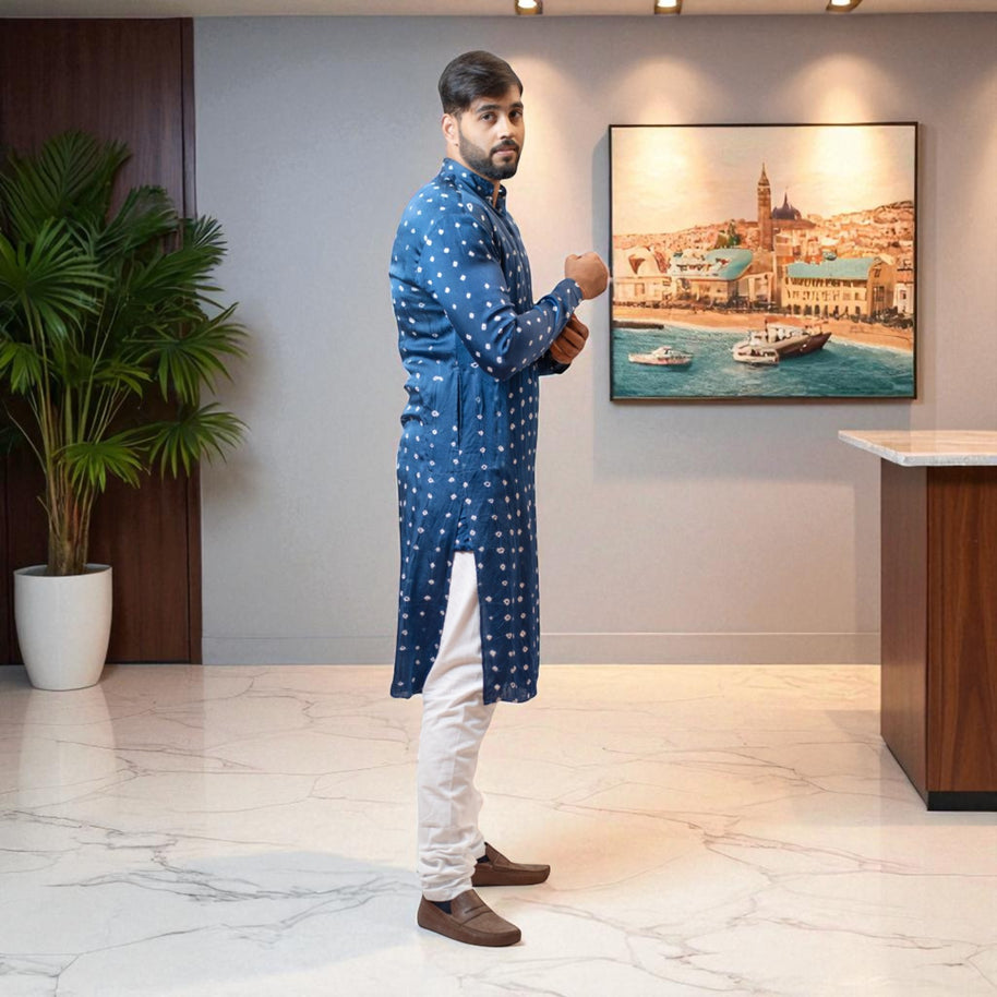 Blue Modal Silk Bandhani Kurta