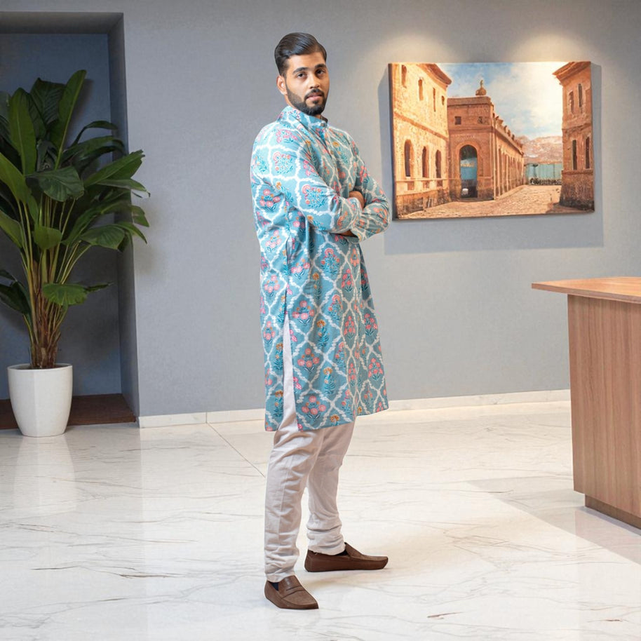 MughalBlue Handblock Cotton Kurta