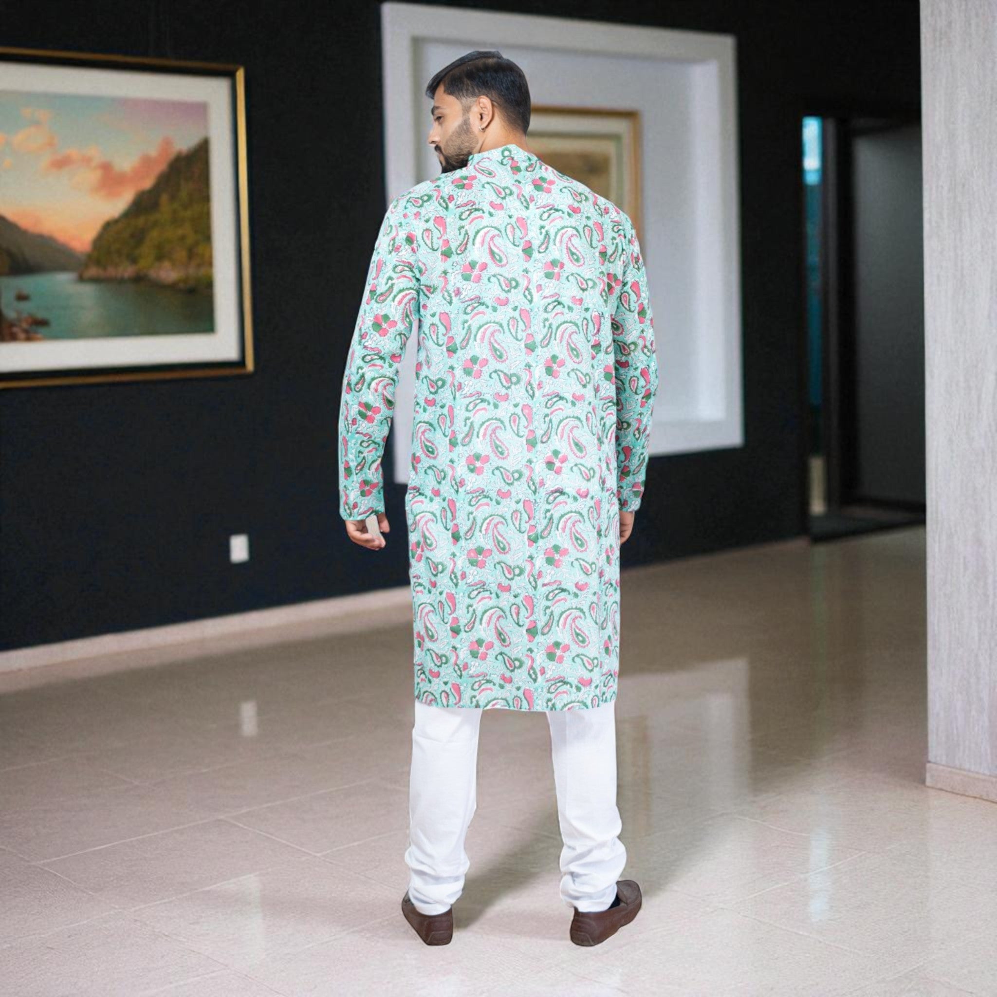 GreenPink Bloom Handblock Cotton Kurta