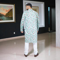 GreenPink Bloom Handblock Cotton Kurta