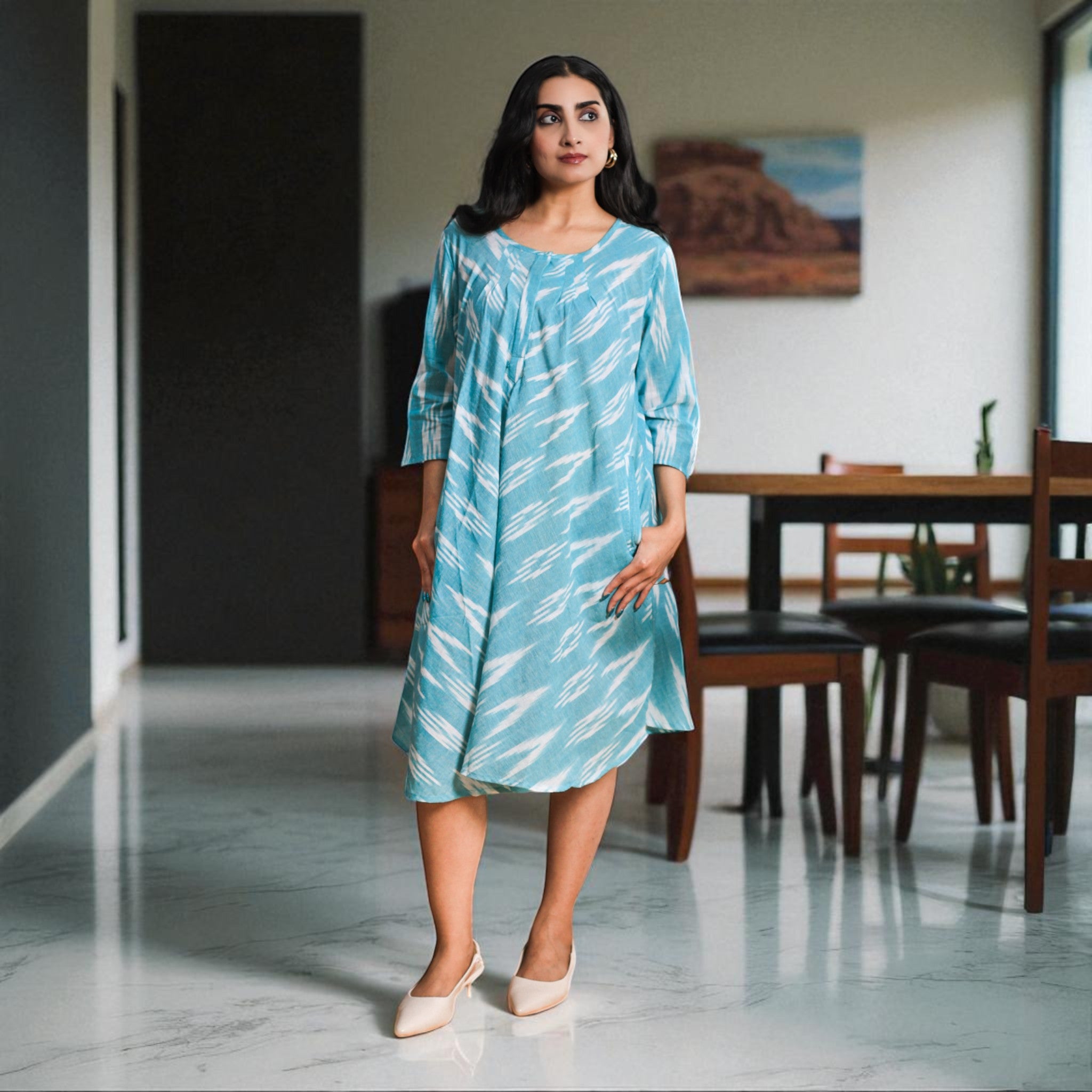 IkatBreeze Handwoven Cotton Flared Dress