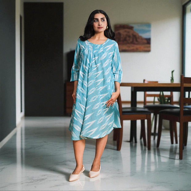 IkatBreeze Handwoven Cotton Flared Dress