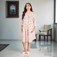 BlossomDrift Handblock Cotton Flared Dress