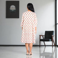 BlossomDrift Handblock Cotton Flared Dress