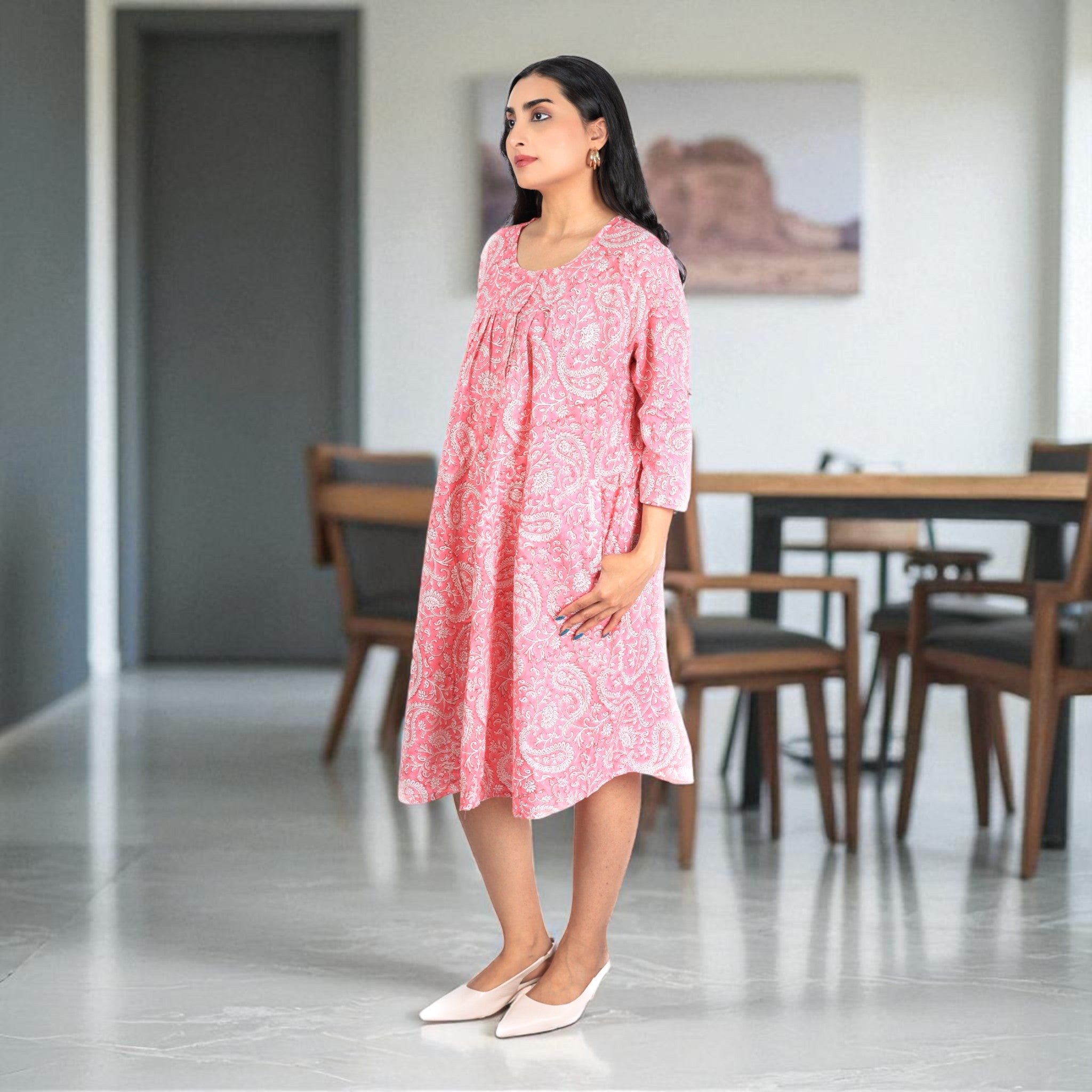 PaisleyGlow Flared Cotton Dress