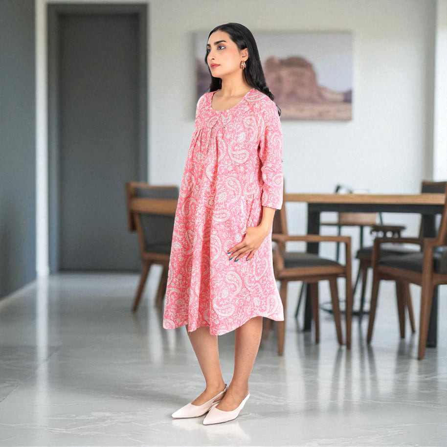 PaisleyGlow Flared Cotton Dress