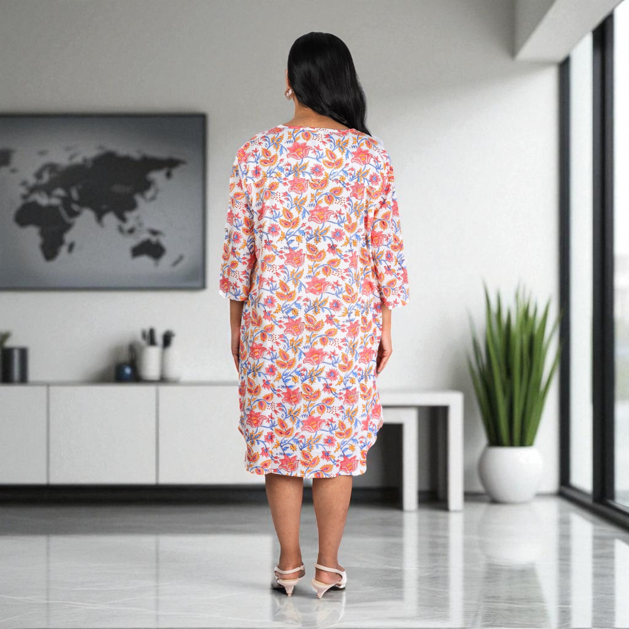 BlockBlossom Cotton Flared Dress