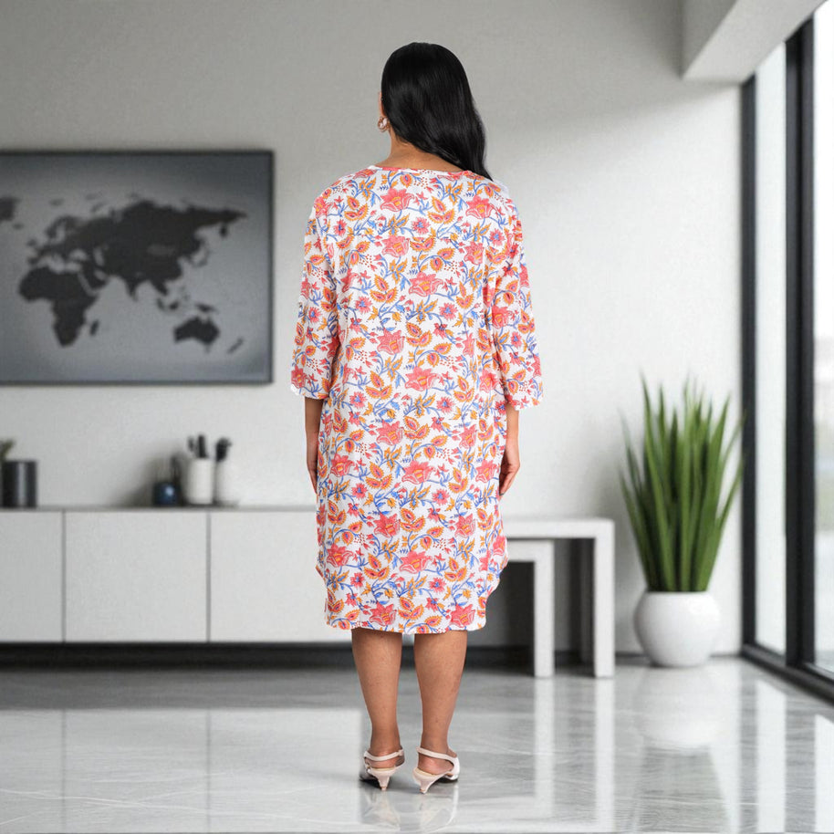 BlockBlossom Cotton Flared Dress