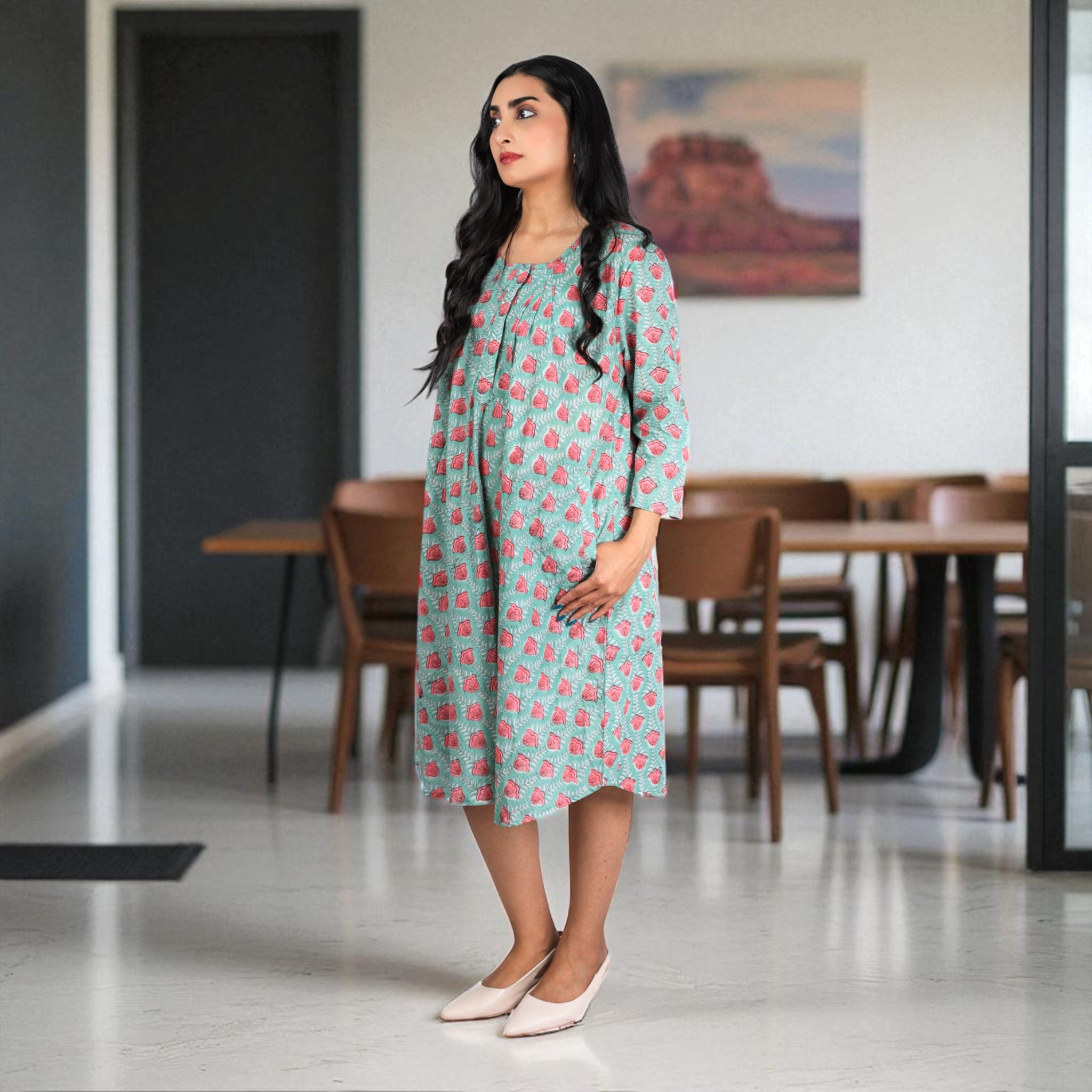 PinkMeadow Handblock Cotton Flared Dress