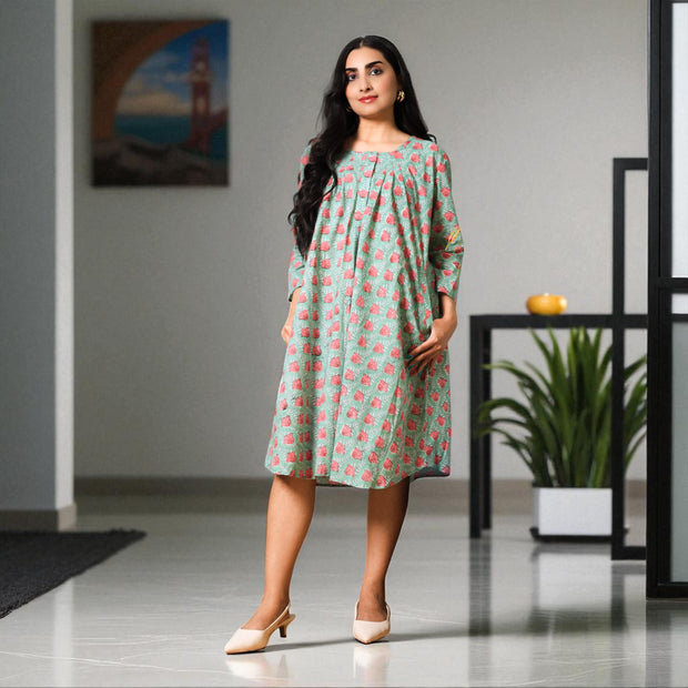 PinkMeadow Handblock Cotton Flared Dress