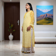 Yellow Bloom Chikankari Georgette Kurti