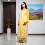 Yellow Bloom Chikankari Georgette Kurti