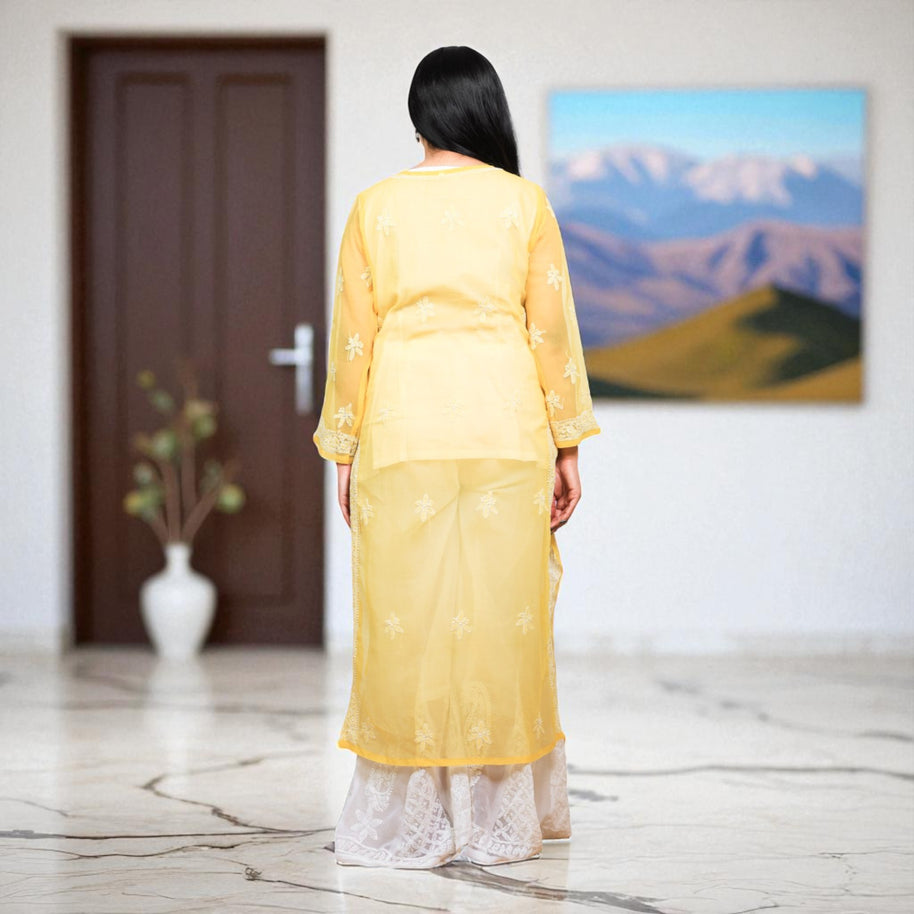 Yellow Bloom Chikankari Georgette Kurti