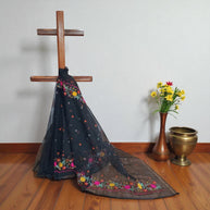 Black Embroidery Kota Cotton Saree