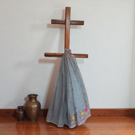 White Black Check Embroidery Kota Cotton Saree