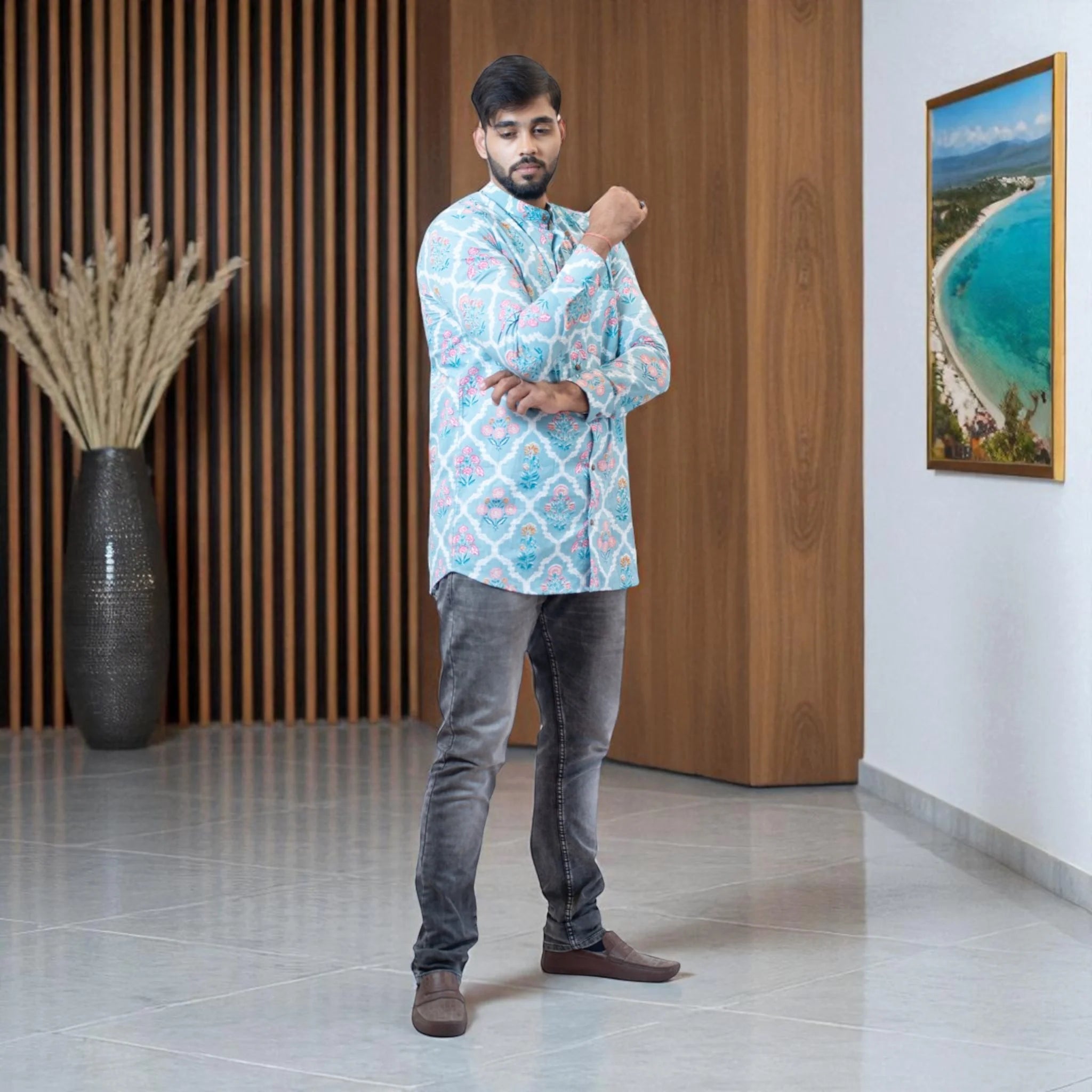 Blue Handblock Short Kurta
