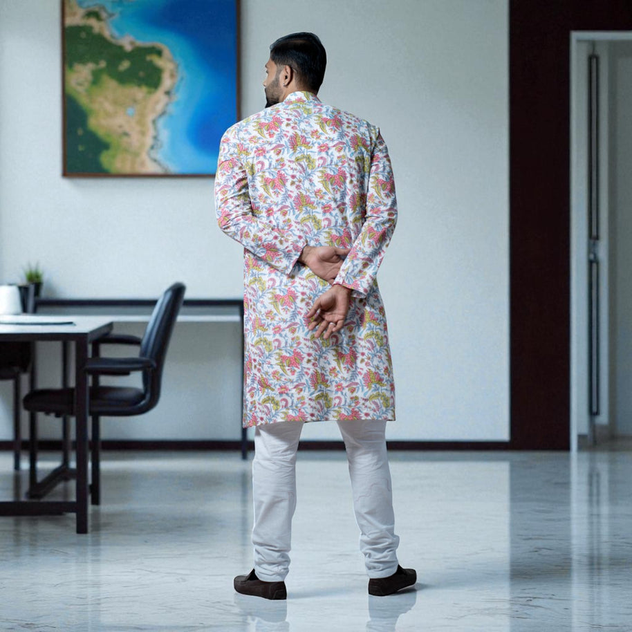 White Handblock Cotton Kurta