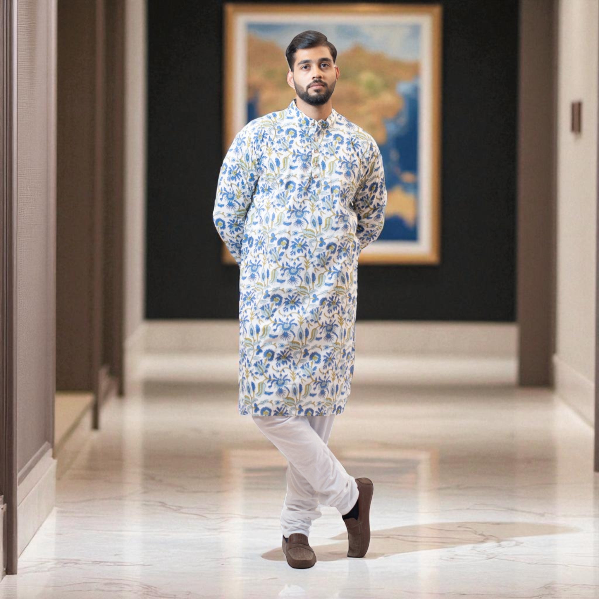 FloraBlue Handblock Cotton Kurta