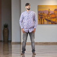 PurpleFloral Handblock Cotton Short Kurta