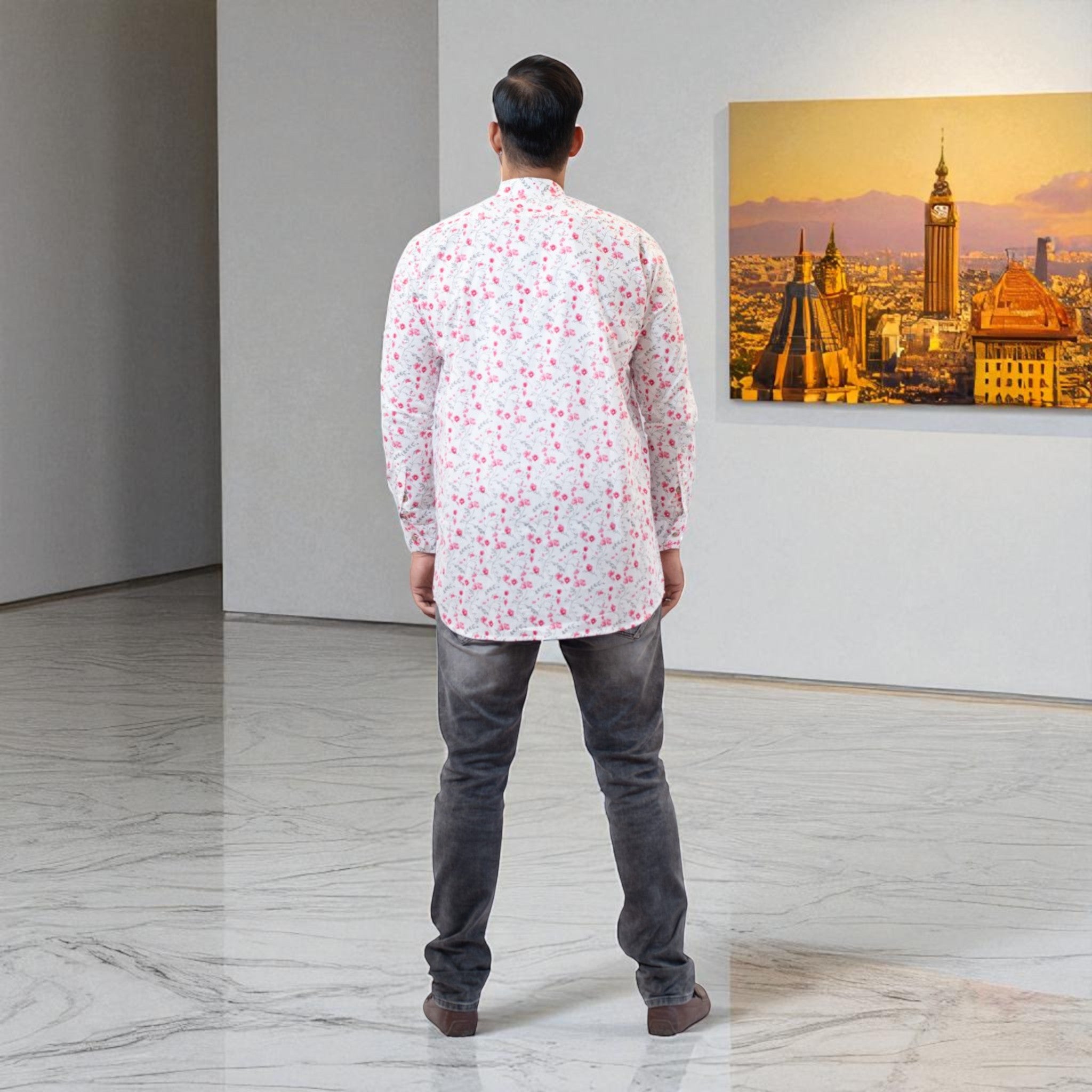 WhiteFlora Handblock Cotton Short Kurta