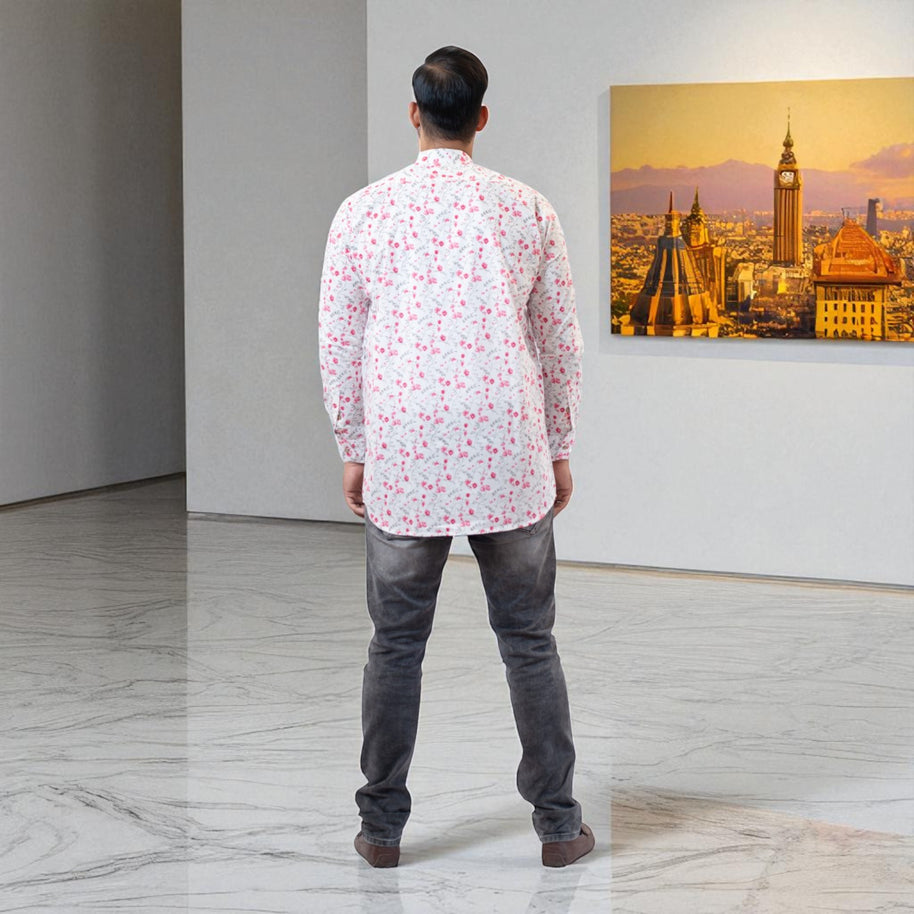 WhiteFlora Handblock Cotton Short Kurta