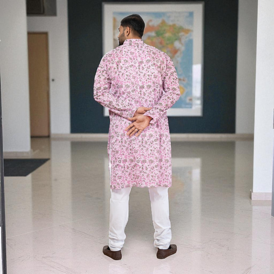 PinkFloral Handblock Cotton Kurta