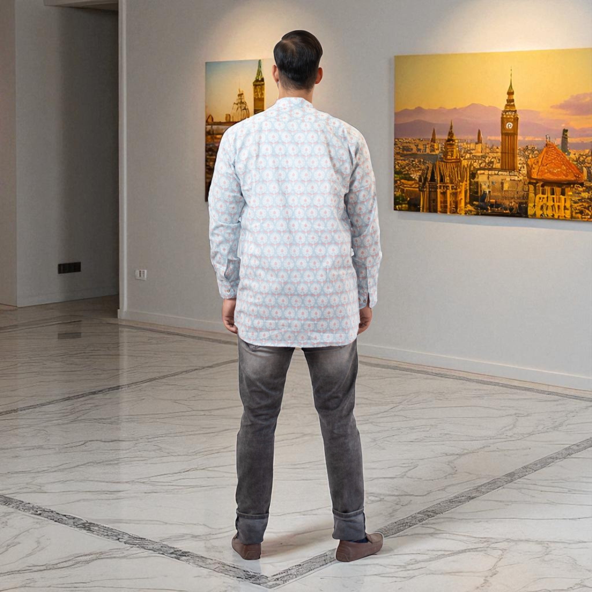 Sky Bloom Handblock Short Kurta