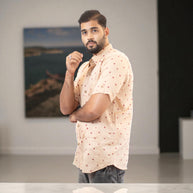 Cream Hand Bandhej-Bandhini Cotton Mens Shirt