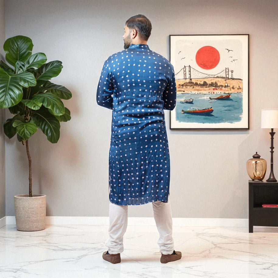 Blue Modal Silk Bandhani Kurta