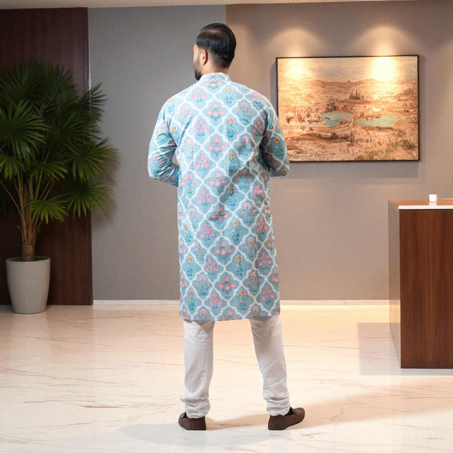 MughalBlue Handblock Cotton Kurta
