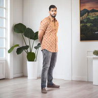Brown Hand Bandhej-Bandhini Cotton Mens Shirt
