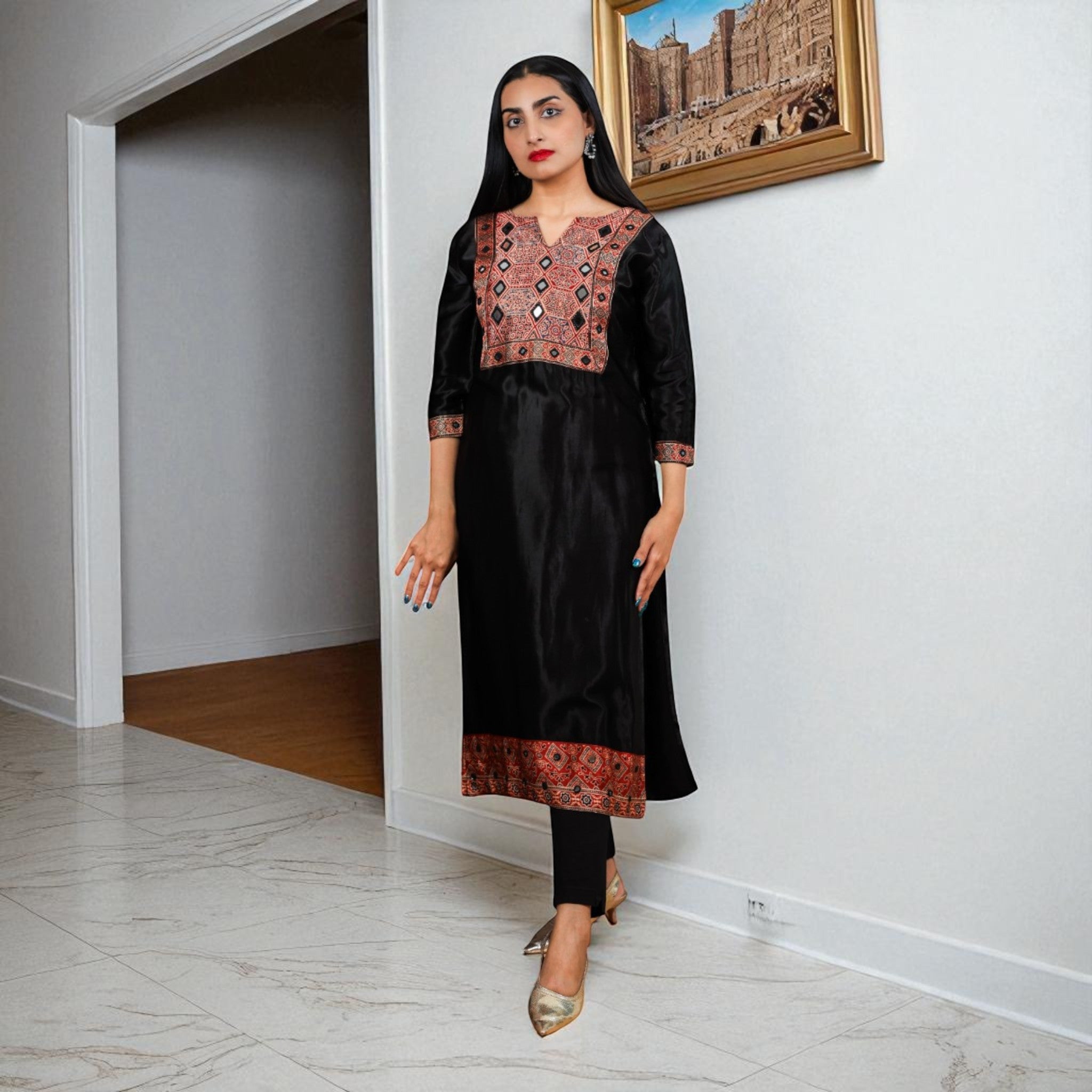 Ajrakh Allure Womens Silk Kurta