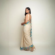 Offwhite Green Floral Silk Saree