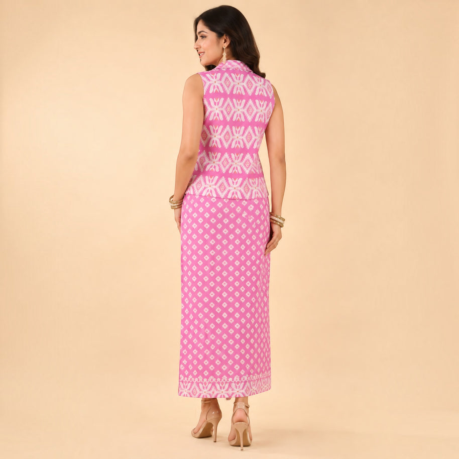 Pink Jamdani Cotton Skirt & Top