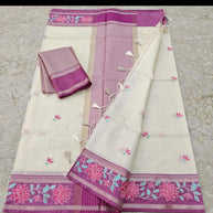 Cream Floral Border Kota Semi Silk Saree