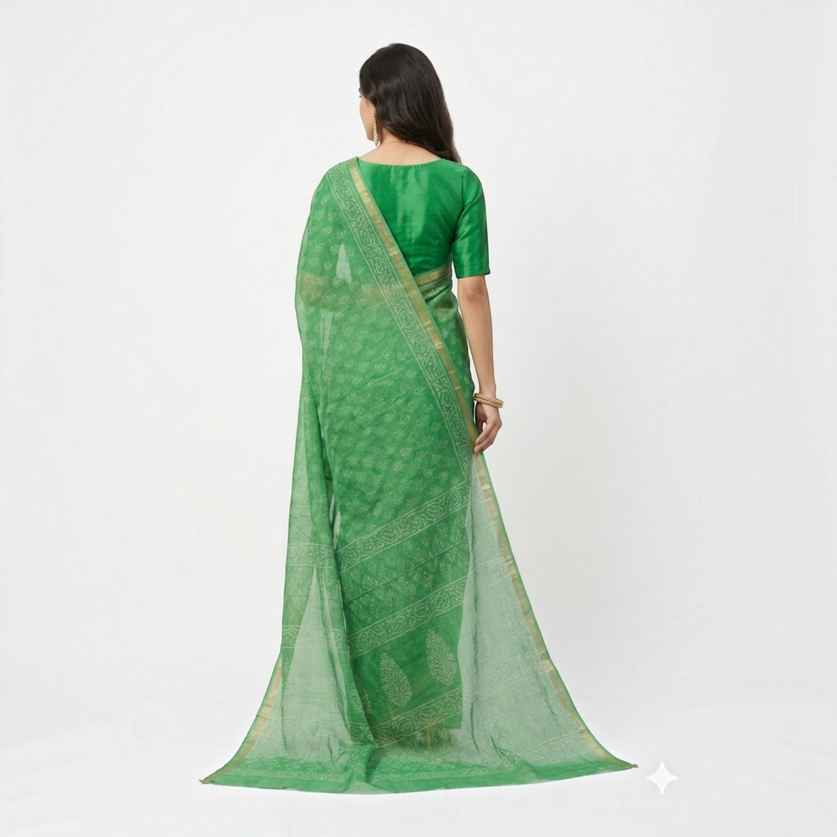 Green Leaf Handblock Kota Cotton Saree