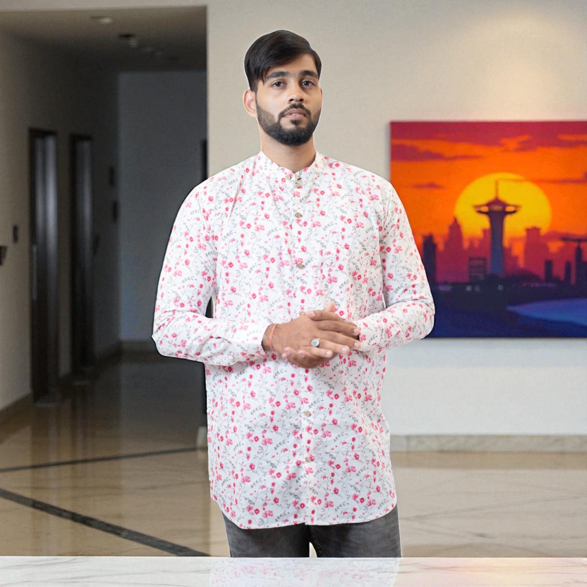 WhiteFlora Handblock Cotton Short Kurta