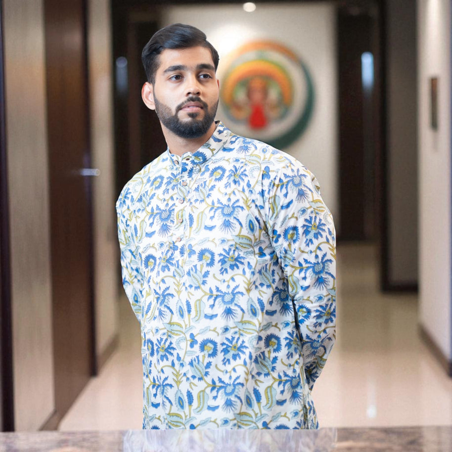 FloraBlue Handblock Cotton Kurta