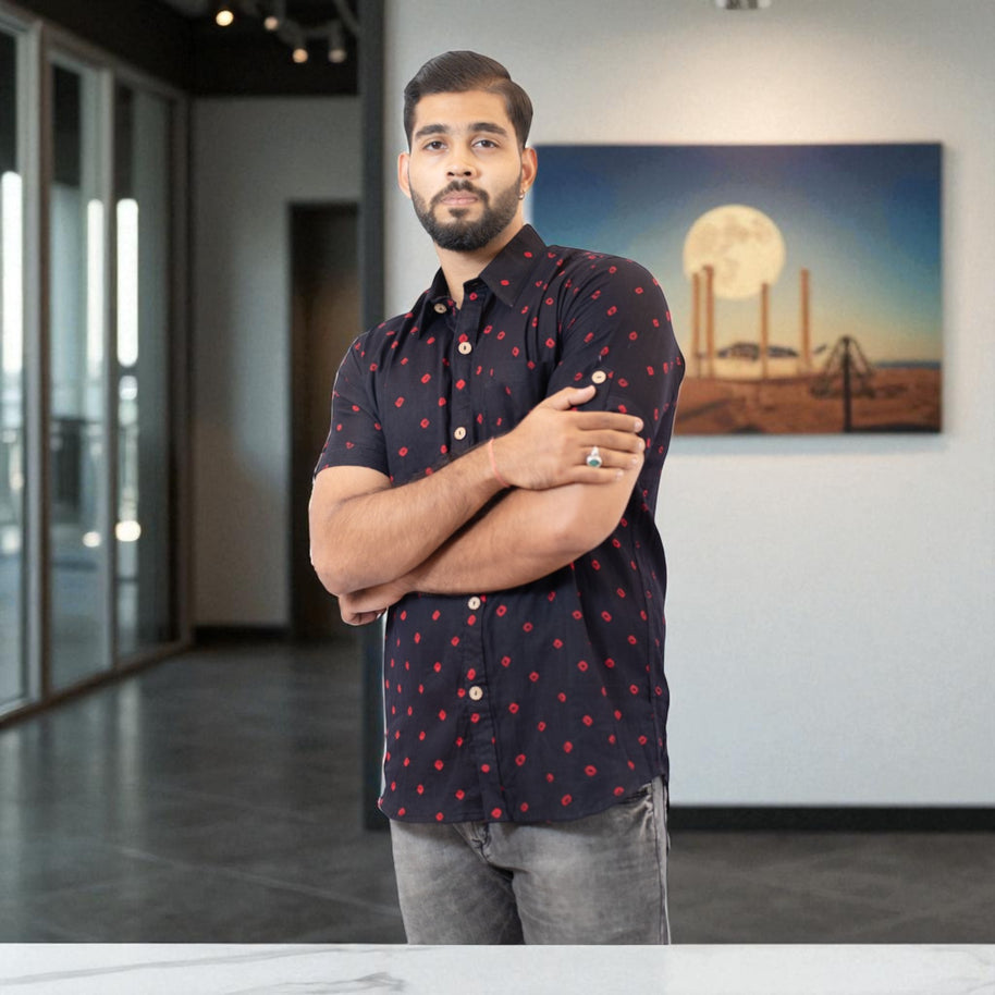 Black Bandhani Cotton Shirt