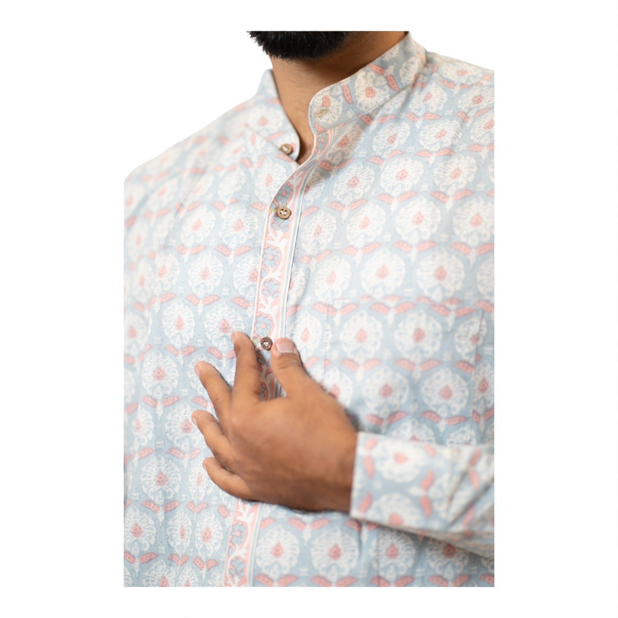Sky Bloom Handblock Short Kurta