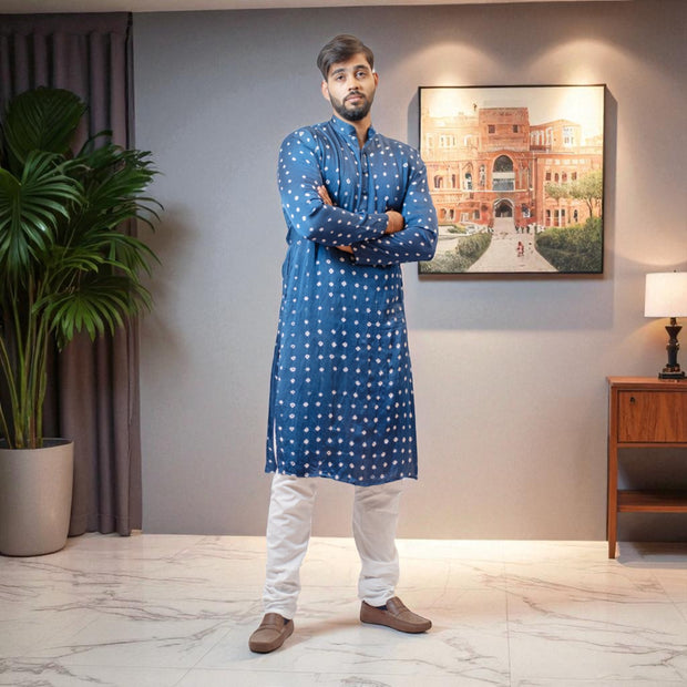 Blue Modal Silk Bandhani Kurta