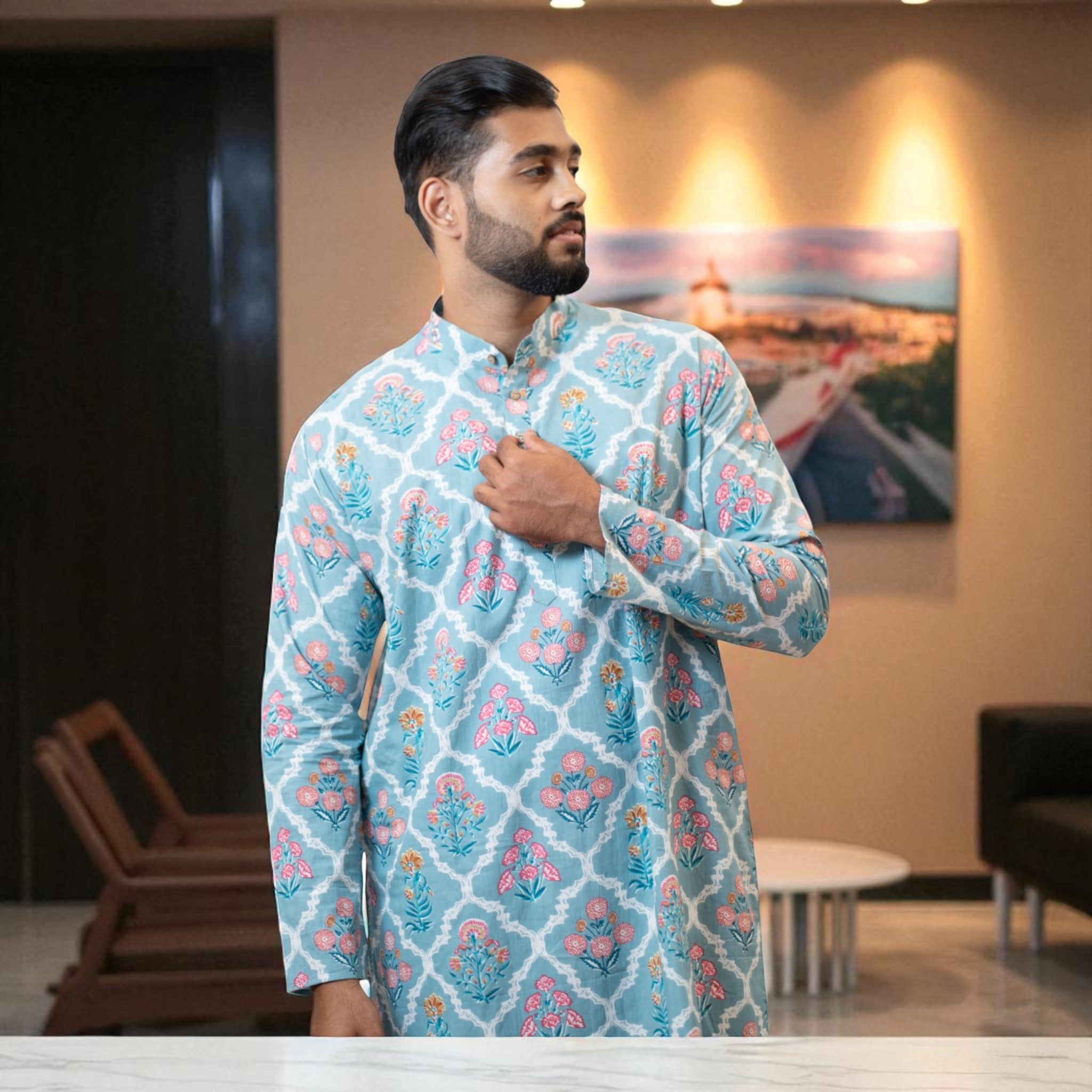 MughalBlue Handblock Cotton Kurta