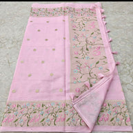 Pastel Pink Embroidered Kota Semi Silk saree