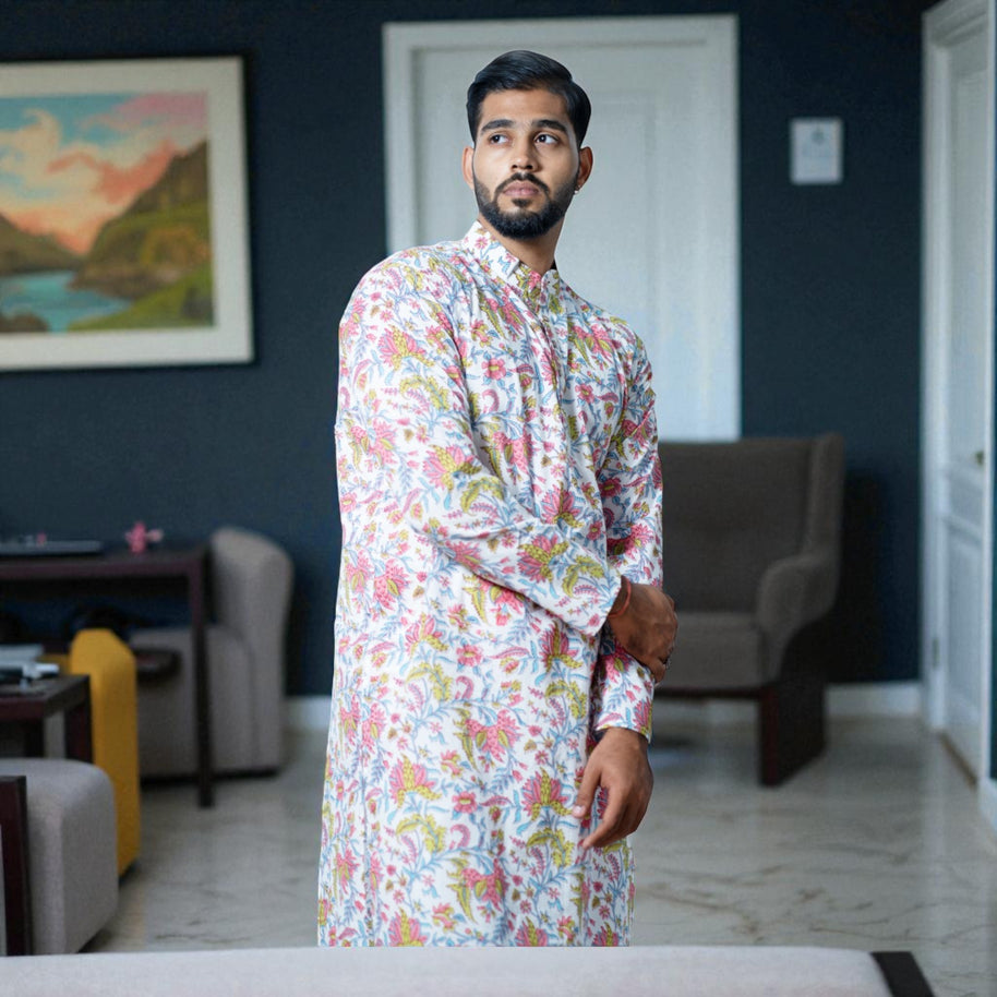 White Handblock Cotton Kurta