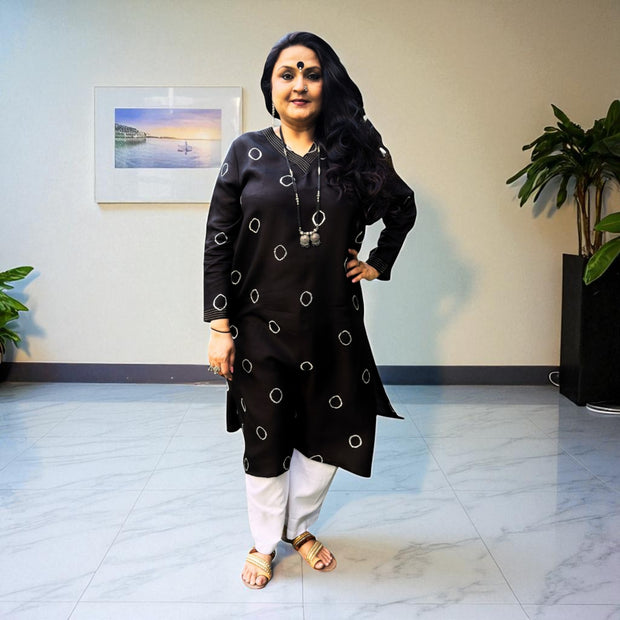 Black Bandhej Silk Kurta