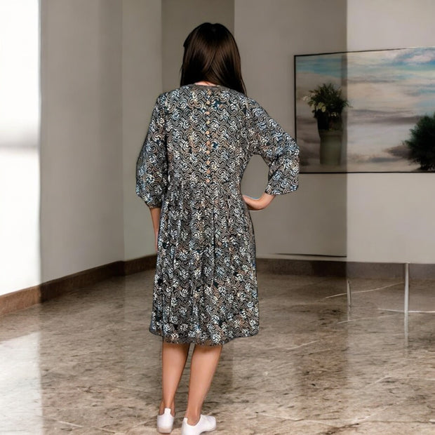 BlueOrbit Handblock Cotton Gathered Dress