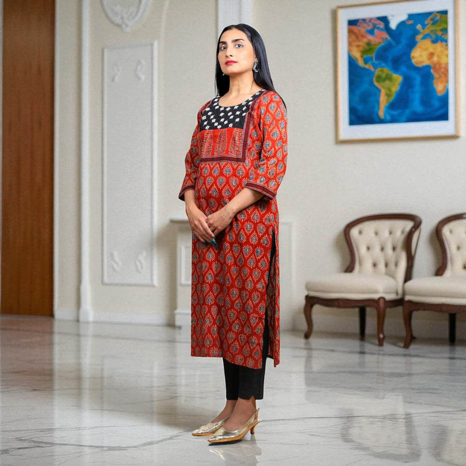 Ajrakh Cotton Charm Womens Handblock Kurta