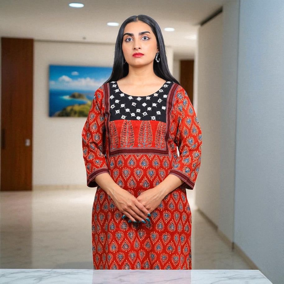 Ajrakh Cotton Charm Womens Handblock Kurta