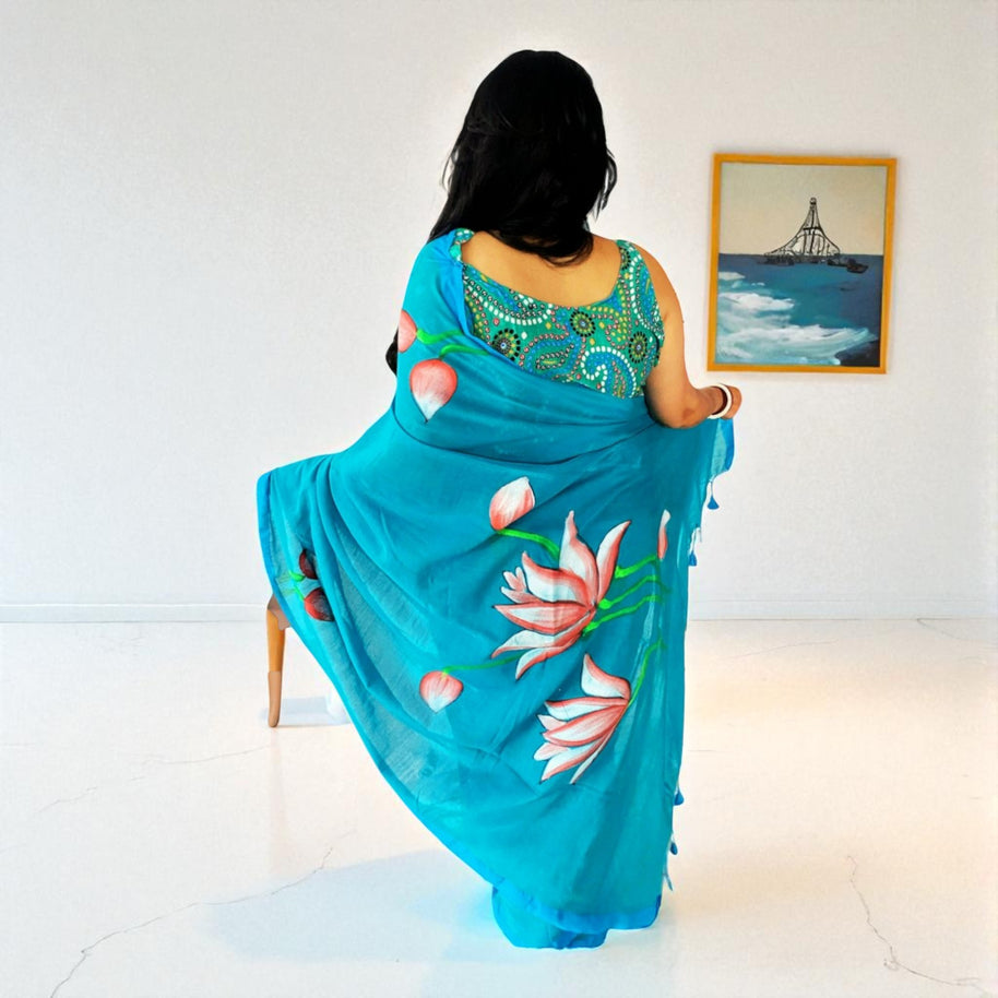 NeelPadma Handpainted Cotton Saree