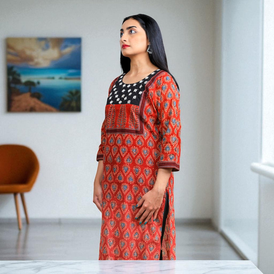 Ajrakh Cotton Charm Womens Handblock Kurta